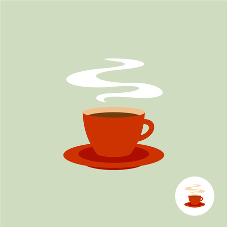 Red coffee cup with smoke flat style simple elegant iconのイラスト素材