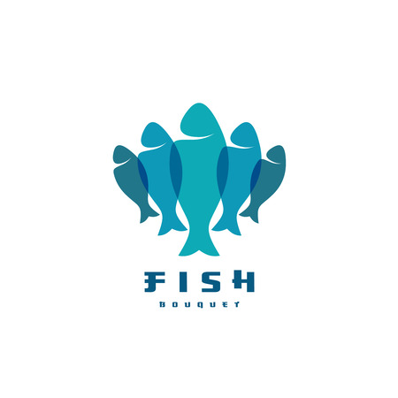 Fish . Several vertical shapes with overlay. Food industry symbol.のイラスト素材