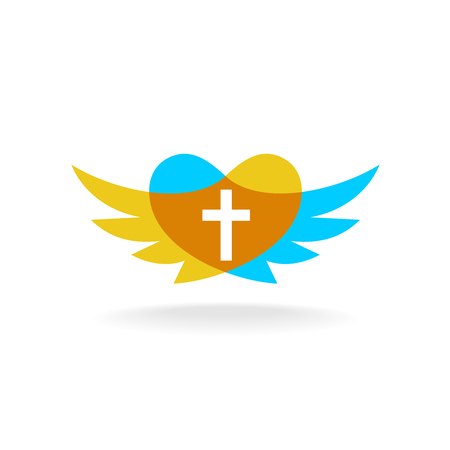 Religion sign with wings, heart silhouette and crossのイラスト素材
