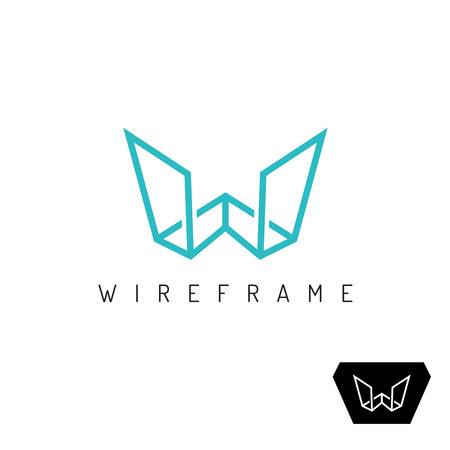 Letter W wireframe linear 3D perspective icon. Construction outline frame sign.のイラスト素材