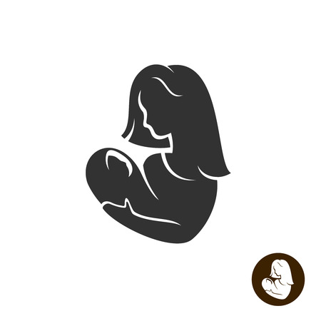 Mother and baby child black silhouette logoのイラスト素材