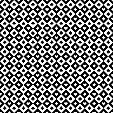 Playing cards signs casino black and white checkered seamless pattern background.のイラスト素材