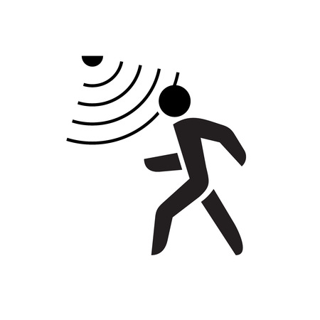 Walking man symbol with motion sensor waves signal.のイラスト素材