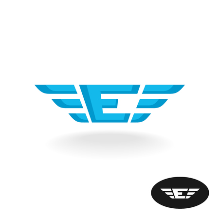 Letter E with wings logo. Blue colors wide style.のイラスト素材