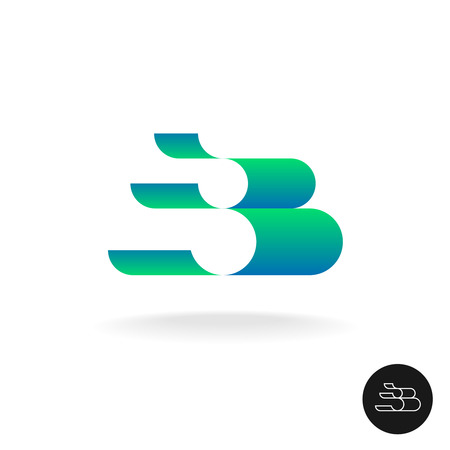Letter B logo. Elegant color 3D stripes style. Wide ribbons perspective design.のイラスト素材