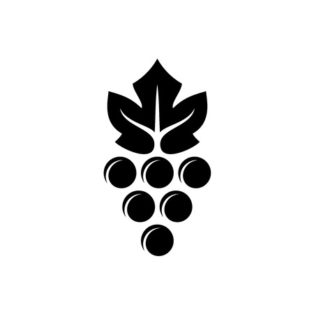 Grape logo. Violet grape berry with green leaf symbol. Wine sign. Black version.のイラスト素材
