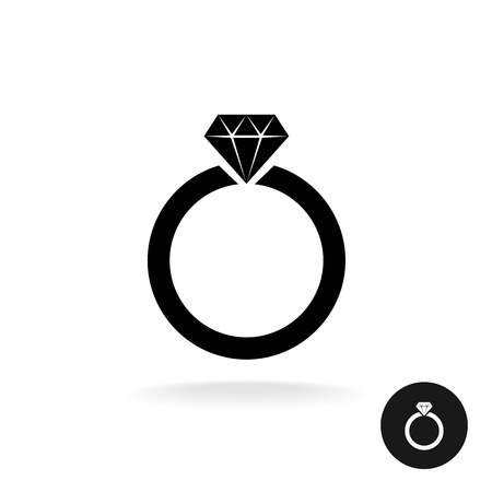 Wedding engagement ring simple black icon with diamond jewelry.のイラスト素材