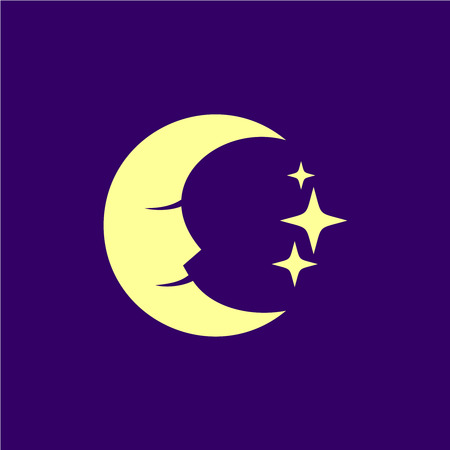 Moon face with stars and deep blue sky illustration.のイラスト素材