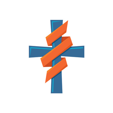 Religion cross with decorative ribbon around colorfulのイラスト素材