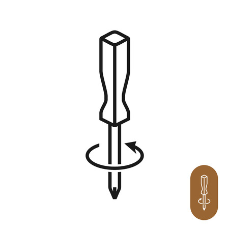 Unscrew sign with screwdriver and arrow anti clockwise. Linear style symbol.のイラスト素材