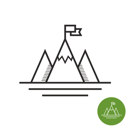 Success icon. Mountains with flag on a peak as aim achievment or leadership illustration.のイラスト素材