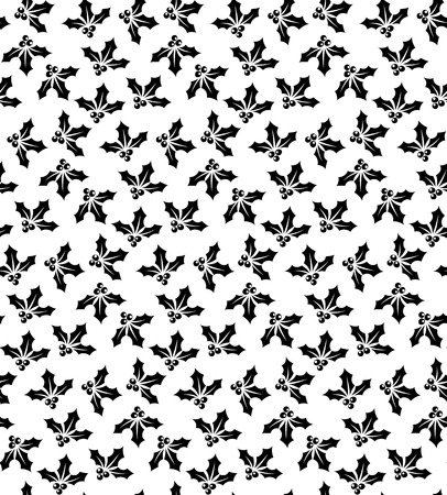 Holly berries seamless pattern background. Christmas symbol silhouettes black on white.の写真素材