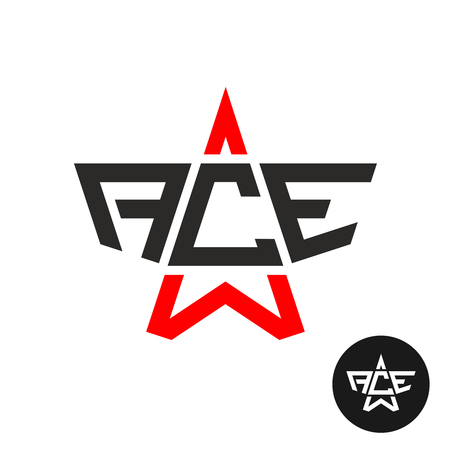 Ace letters logo. Word ACE with star linear silhouette. Leadership and success symbol.のイラスト素材