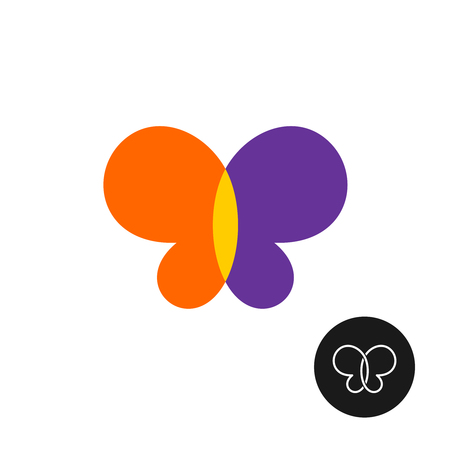 Butterfly colorful overlay logo. Rounded wings. Line style version included. Transparency are flattened.のイラスト素材