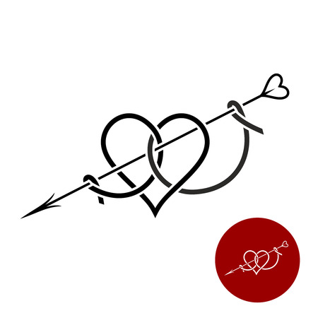 Heart with arrow tattoo style linear logo. Love elegant symbol. Amour theme sign.のイラスト素材