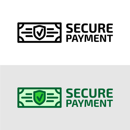 Secure payment icon. Dollar bill with security shield and check symbols.のイラスト素材