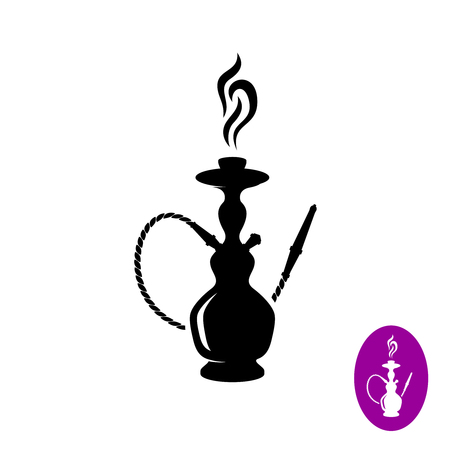 Hookah with smoke and pipe in black silhouette illustration.のイラスト素材