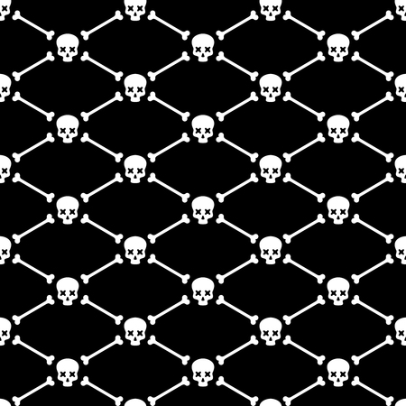 Skull and bones seamless pattern black and white background.のイラスト素材