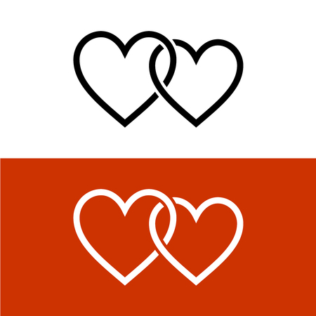 Two sets of outline style heart-shaped linked together for love concept symbol.のイラスト素材