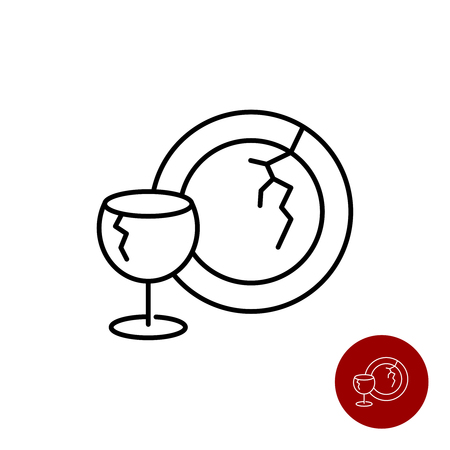 Broken glass dishes icon. Wine glass and plate.のイラスト素材
