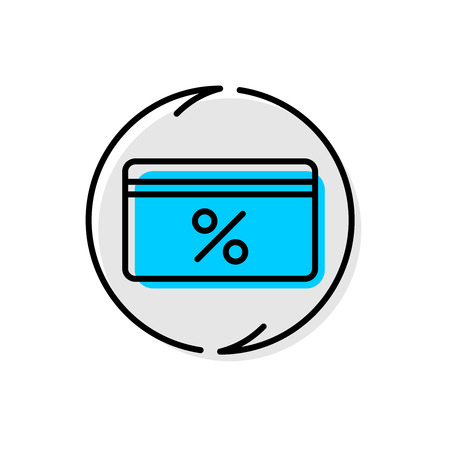 Cash back service icon. Cashback concept line style symbol. Bank credit or debit card with percent sign and arrows around. Money back financial logo. Adjustable outline stroke line width.のイラスト素材
