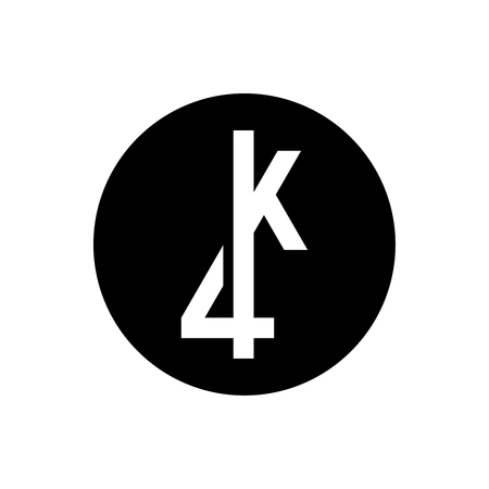 4k ultra hd video sign. Round icon with connected K and 4 symbols. TV ultra high definition quality logo. 4000 pixels media badge.のイラスト素材