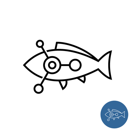 Fish outline icon with science or chemical molecular symbol inside. Fish medicaments or drugs theme line sign. Aquarium health concept. Editable stroke width.のイラスト素材