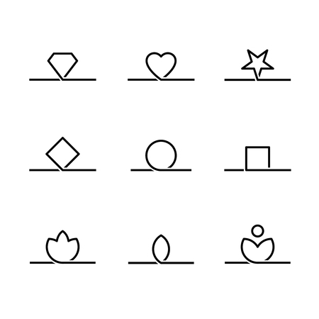 Frame decoration elements set. Top, bottom or side decor parts for outline style frame borders or dividers. Geometric symbols. Editable stroke width.のイラスト素材