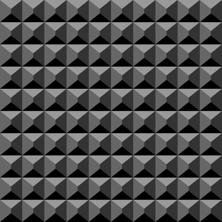 Acoustic foam material black background. Soft rubber plain of square cutted pyramids. Music record studio theme seamless pattern. Swatch included.のイラスト素材