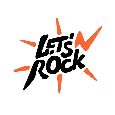 Lets rock text illustration. Clothes badge t-shirt design. Musical theme symbol.のイラスト素材