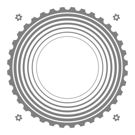 Technical theme background with radial concentric circles and gear silhouettes.のイラスト素材
