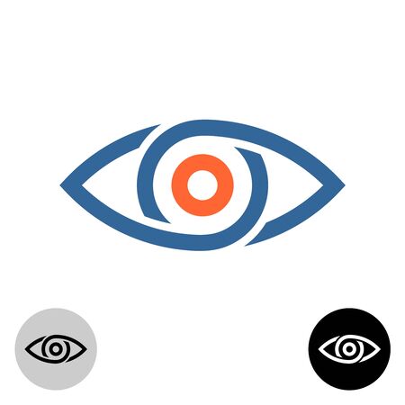 Stylized eye logo. Chain segments or drops around apple of eye. Tech theme symbol.のイラスト素材