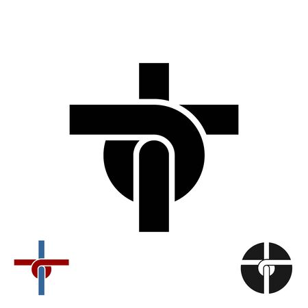 Knot intersection in a cross shape. Two ropes or other lines tied as cross with four ends. Lattice or grille element.のイラスト素材
