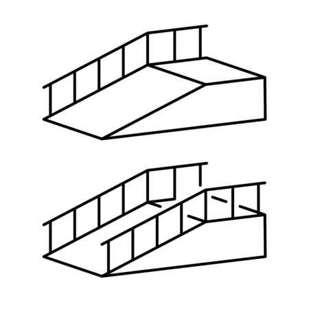 Ramp for disabled simple black outline illustration. Climb post with hand rails. Up way.のイラスト素材