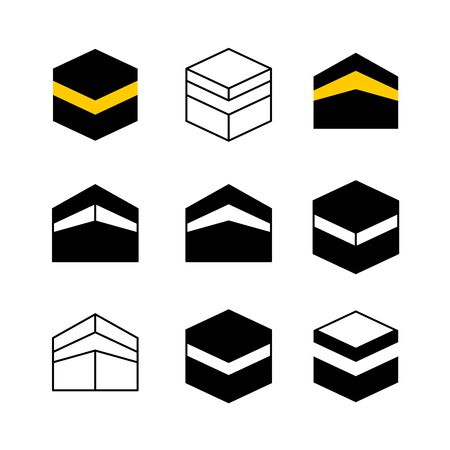 Kaaba in Mecca city set of icons. Simple style cube shape of Saudi Arabia pilgrimage place.のイラスト素材