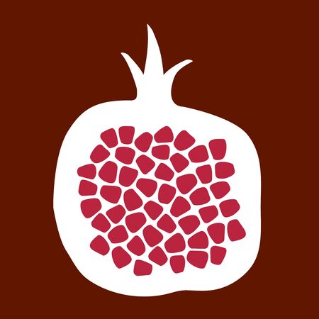 Pomegranate seeds with fruit silhuette. Bunch of fresh juicy pomegranate grains.のイラスト素材