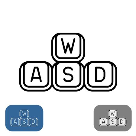 WASD keys set. Simple outline style gaming keyboard concept icon. Play buttons icon. Adjustable line width.のイラスト素材