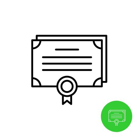 Bonds outline icon. Stock share certificate market symbols. Document sheets with seal. Adjustable stroke width.のイラスト素材