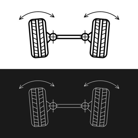 Wheel alignment line icon. Car suspension angles adjustment. Axle control symbol. Adjustable stroke width.のイラスト素材