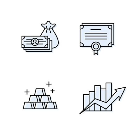 Financial management icons. Business assets. Save and investments symbols. Adjustable stroke width.のイラスト素材
