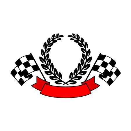 Racing flags with wreath and ribbon text placeholder. Winner in a race concept.のイラスト素材