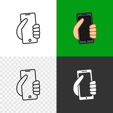 Phone icon for contacts. Hand holding modern smartphone line style symbol. Adjustable stroke width.のイラスト素材