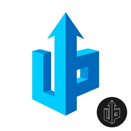 Word UP logo with arrow pointer. 3D perspective symbol of growth.のイラスト素材