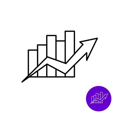 Market growth icon. Outline style column diagram with arrow. Adjustable stroke width.のイラスト素材