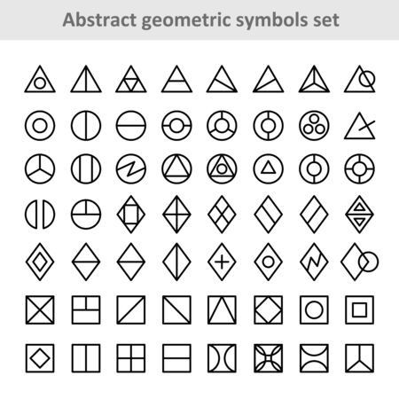 Abstract geometric symbols set. Triangle, round, rhombus and square shape elements. Adjustable stroke width.のイラスト素材
