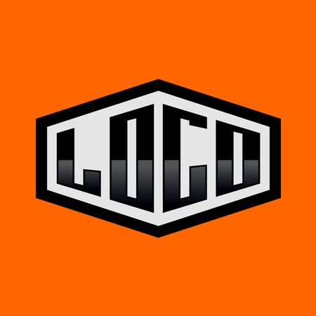 LOGO word cornered symbol. Badge for apparel in a horizontal hexagonal frame.のイラスト素材