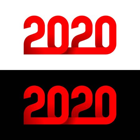 2020 new year wide red 3d ribbon style logoのイラスト素材