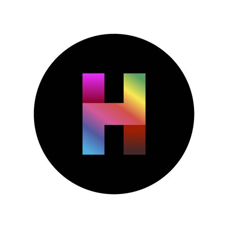 Letter H colorful gradient on a black round badge. Fashion style letter sign.のイラスト素材