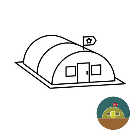 Military base with flag simple isometric line style 3D illustration. Adjustable stroke width.のイラスト素材
