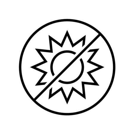 No sun icon. Line style symbol of sun rays prohibition. Do not expose to sunlight sign. Adjustable stroke width.のイラスト素材